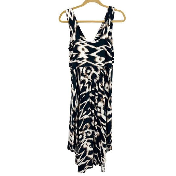 Soma Sleeveless Scarf Hem Dress V-Neck Brown Print Empire Waist Size Medium - Picture 2 of 7